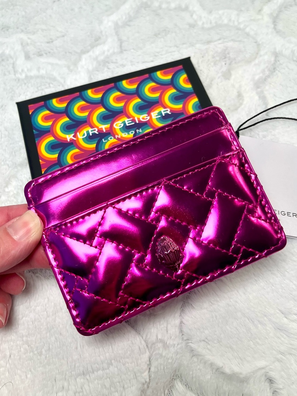 Kurt Geiger NWT/NIB! Kensington Metallic Fuchsia Quilted Card Holder